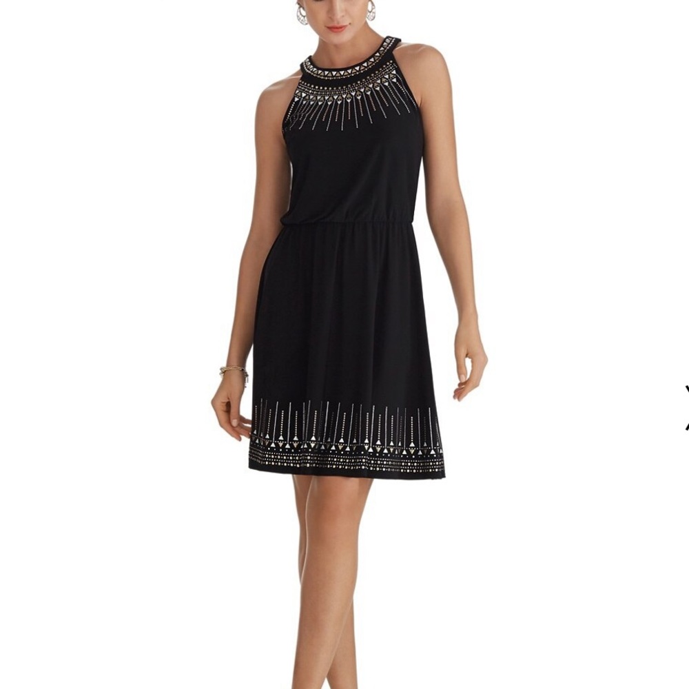 WHITE HOUSE BLACK MARKET Sleeveless Embellished Blouson Short Black Dress SZ S